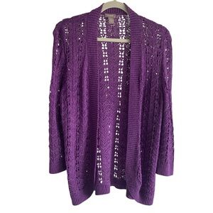 Chico’s Open Knit Cardigan Purple Vanity Size 1 (Women's Size M/8)